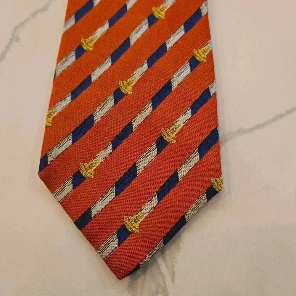 Moschino Mens 100% Silk Made In Italy Tie Burnt Orange Blue